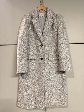 LOFT Black and White Boucle Tweed Two Button Long Coat